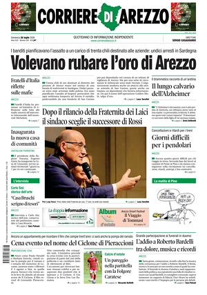 Prima pagina Corriere di Arezzo di oggi - Quotidiano regionale
