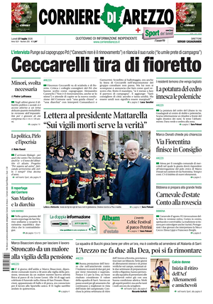 Prima pagina Corriere di Arezzo di oggi - Quotidiano regionale