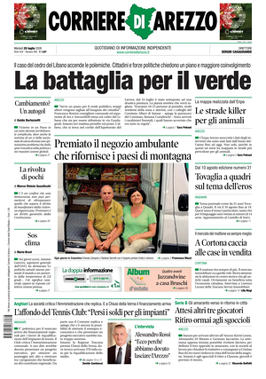 Prima pagina Corriere di Arezzo di oggi - Quotidiano regionale