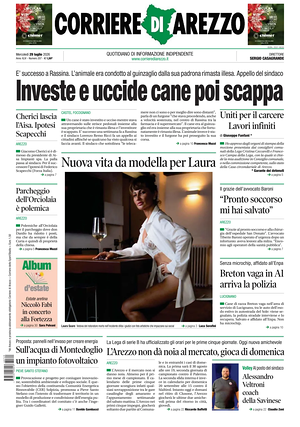 Prima pagina Corriere di Arezzo di oggi - Quotidiano regionale