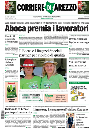 Prima pagina Corriere di Arezzo di oggi - Quotidiano regionale