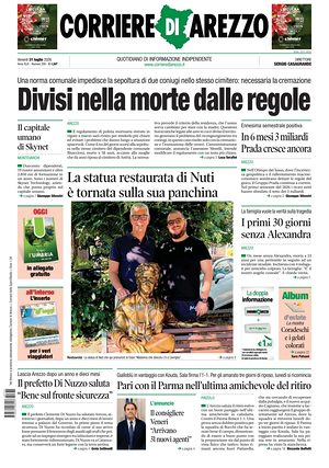 Prima pagina Corriere di Arezzo di oggi - Quotidiano regionale