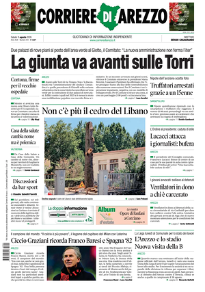 Prima pagina Corriere di Arezzo di oggi - Quotidiano regionale
