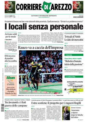 Prima pagina Corriere di Arezzo di oggi - Quotidiano regionale