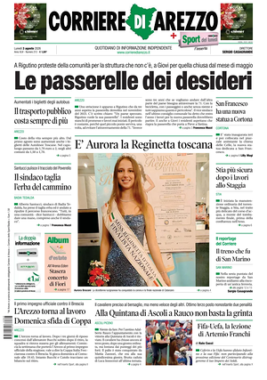 Prima pagina Corriere di Arezzo di oggi - Quotidiano regionale