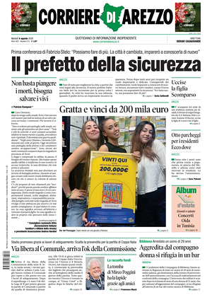 Prima pagina Corriere di Arezzo di oggi - Quotidiano regionale