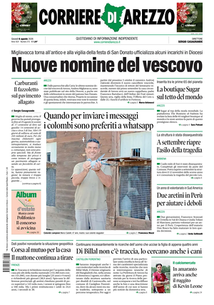 Prima pagina Corriere di Arezzo di oggi - Quotidiano regionale