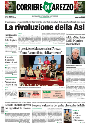 Prima pagina Corriere di Arezzo di oggi - Quotidiano regionale