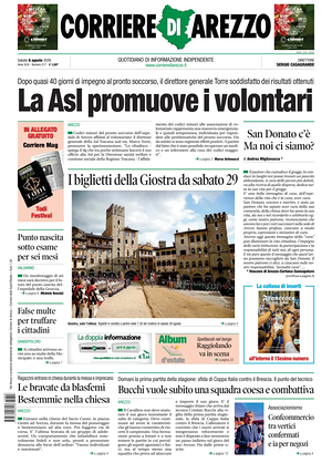 Prima pagina Corriere di Arezzo di oggi - Quotidiano regionale