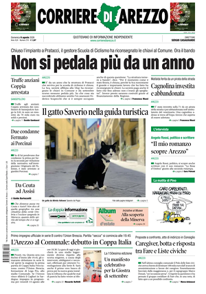 Prima pagina Corriere di Arezzo di oggi - Quotidiano regionale