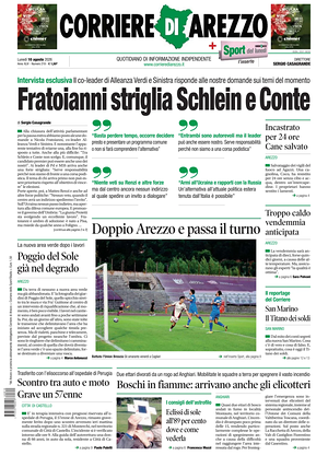 Prima pagina Corriere di Arezzo di oggi - Quotidiano regionale