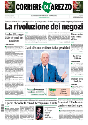 Prima pagina Corriere di Arezzo di oggi - Quotidiano regionale