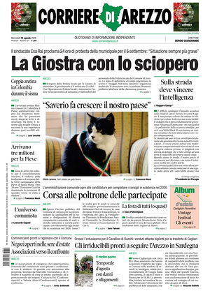 Prima pagina Corriere di Arezzo di oggi - Quotidiano regionale