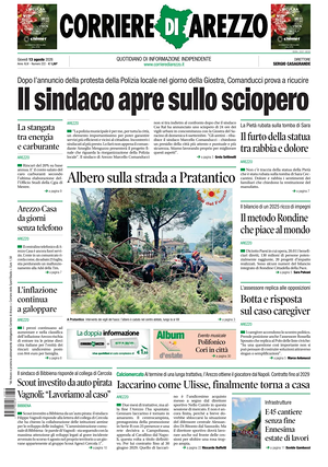 Prima pagina Corriere di Arezzo di oggi - Quotidiano regionale