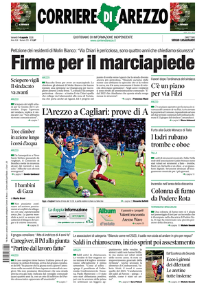 Prima pagina Corriere di Arezzo di oggi - Quotidiano regionale