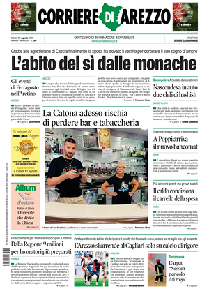 Prima pagina Corriere di Arezzo di oggi - Quotidiano regionale