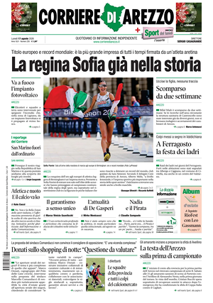 Prima pagina Corriere di Arezzo di oggi - Quotidiano regionale