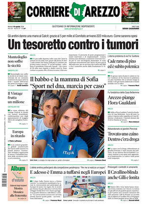 Prima pagina Corriere di Arezzo di oggi - Quotidiano regionale