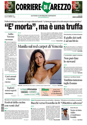 Prima pagina Corriere di Arezzo di oggi - Quotidiano regionale