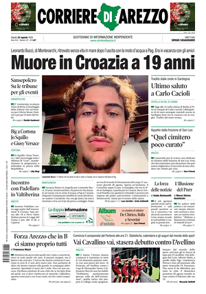 Prima pagina Corriere di Arezzo di oggi - Quotidiano regionale