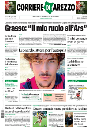 Prima pagina Corriere di Arezzo di oggi - Quotidiano regionale