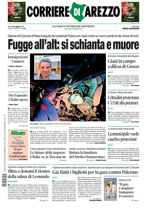 Prima pagina Corriere di Arezzo di oggi - Quotidiano regionale