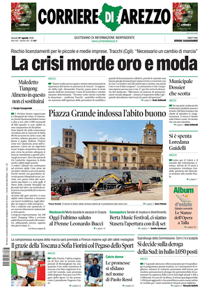 Prima pagina Corriere di Arezzo di oggi - Quotidiano regionale