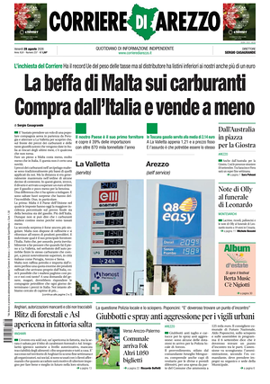 Prima pagina Corriere di Arezzo di oggi - Quotidiano regionale
