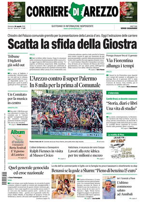Prima pagina Corriere di Arezzo di oggi - Quotidiano regionale