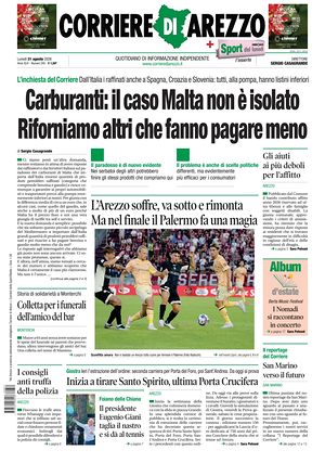 Prima pagina Corriere di Arezzo di oggi - Quotidiano regionale