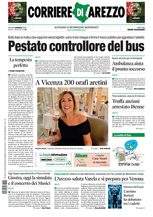 Prima pagina Corriere di Arezzo di oggi - Quotidiano regionale