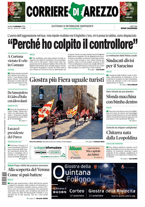Prima pagina Corriere di Arezzo di oggi - Quotidiano regionale