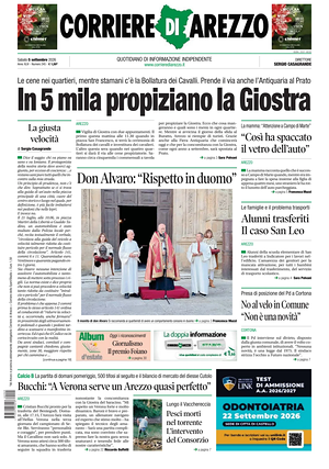Prima pagina Corriere di Arezzo di oggi - Quotidiano regionale