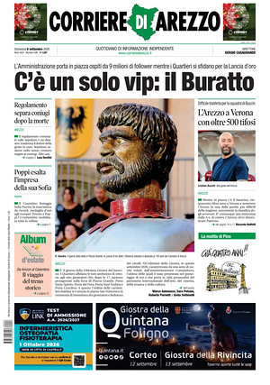 Prima pagina Corriere di Arezzo di oggi - Quotidiano regionale
