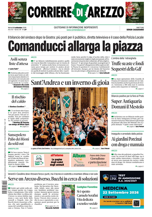Prima pagina Corriere di Arezzo di oggi - Quotidiano regionale