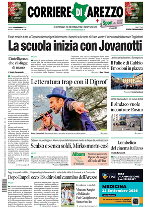 Prima pagina Corriere di Arezzo di oggi - Quotidiano regionale