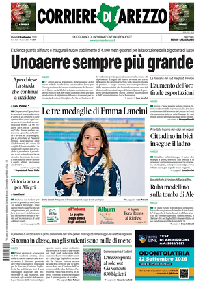 Prima pagina Corriere di Arezzo di oggi - Quotidiano regionale