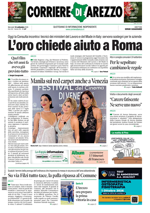 Prima pagina Corriere di Arezzo di oggi - Quotidiano regionale