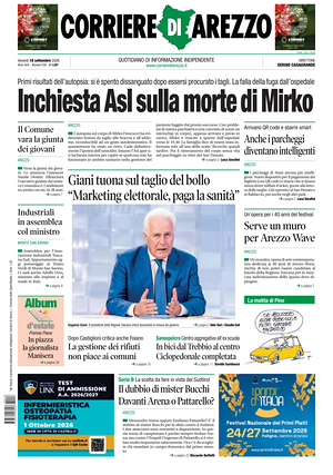 Prima pagina Corriere di Arezzo di oggi - Quotidiano regionale