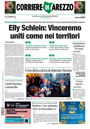 Prima pagina Corriere di Arezzo di oggi - Quotidiano regionale
