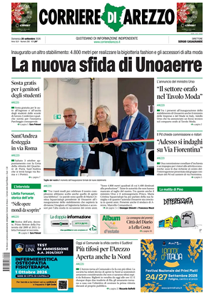 Prima pagina Corriere di Arezzo di oggi - Quotidiano regionale