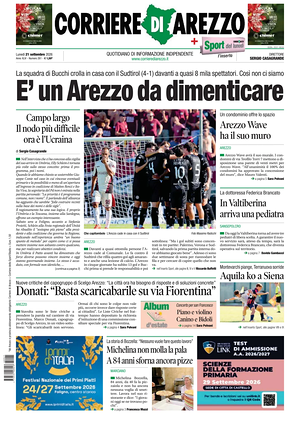 Prima pagina Corriere di Arezzo di oggi - Quotidiano regionale