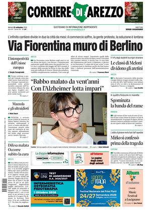 Prima pagina Corriere di Arezzo di oggi - Quotidiano regionale