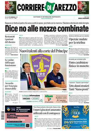 Prima pagina Corriere di Arezzo di oggi - Quotidiano regionale