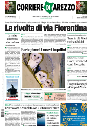 Prima pagina Corriere di Arezzo di oggi - Quotidiano regionale