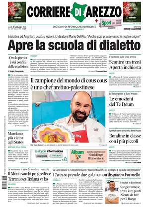 Prima pagina Corriere di Arezzo di oggi - Quotidiano regionale