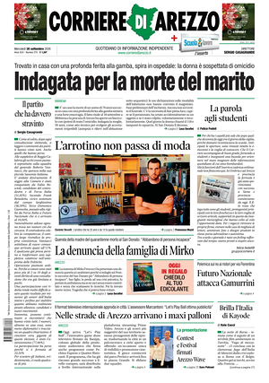 Prima pagina Corriere di Arezzo di oggi - Quotidiano regionale