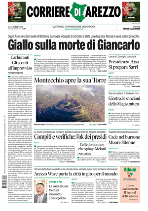 Prima pagina Corriere di Arezzo di oggi - Quotidiano regionale
