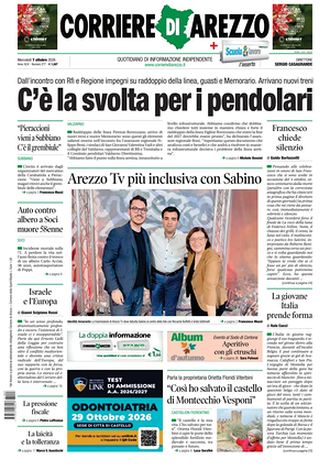 Prima pagina Corriere di Arezzo di oggi - Quotidiano regionale