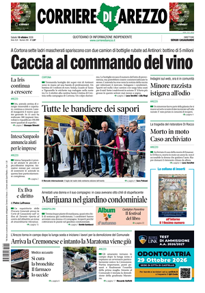 Prima pagina Corriere di Arezzo di oggi - Quotidiano regionale